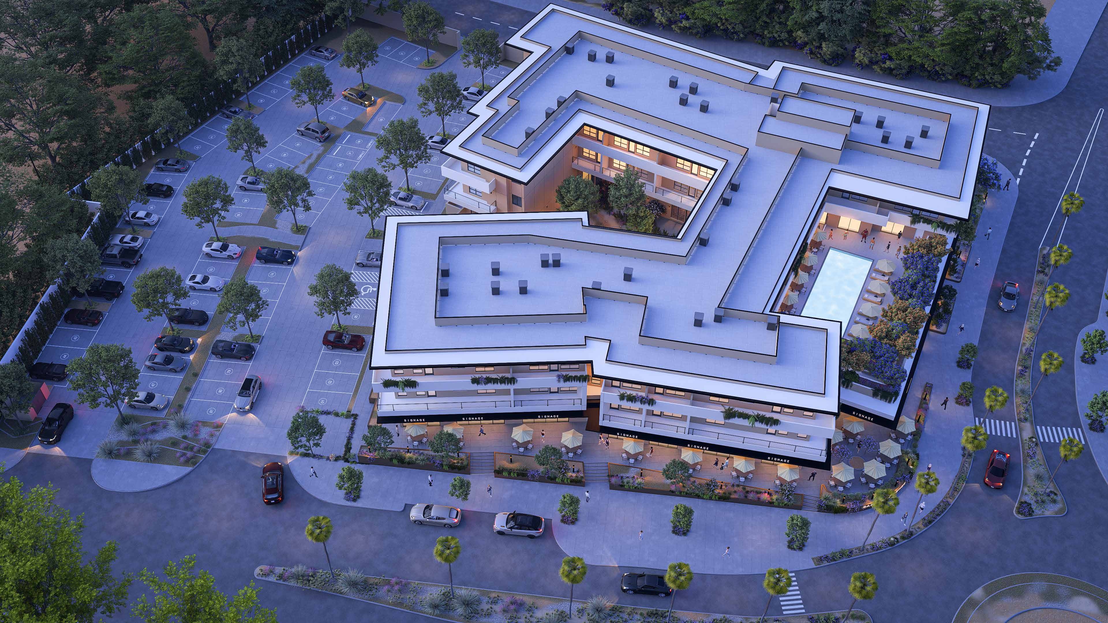 SARAI Residences — Master Aerial & Pool Deck Perspective