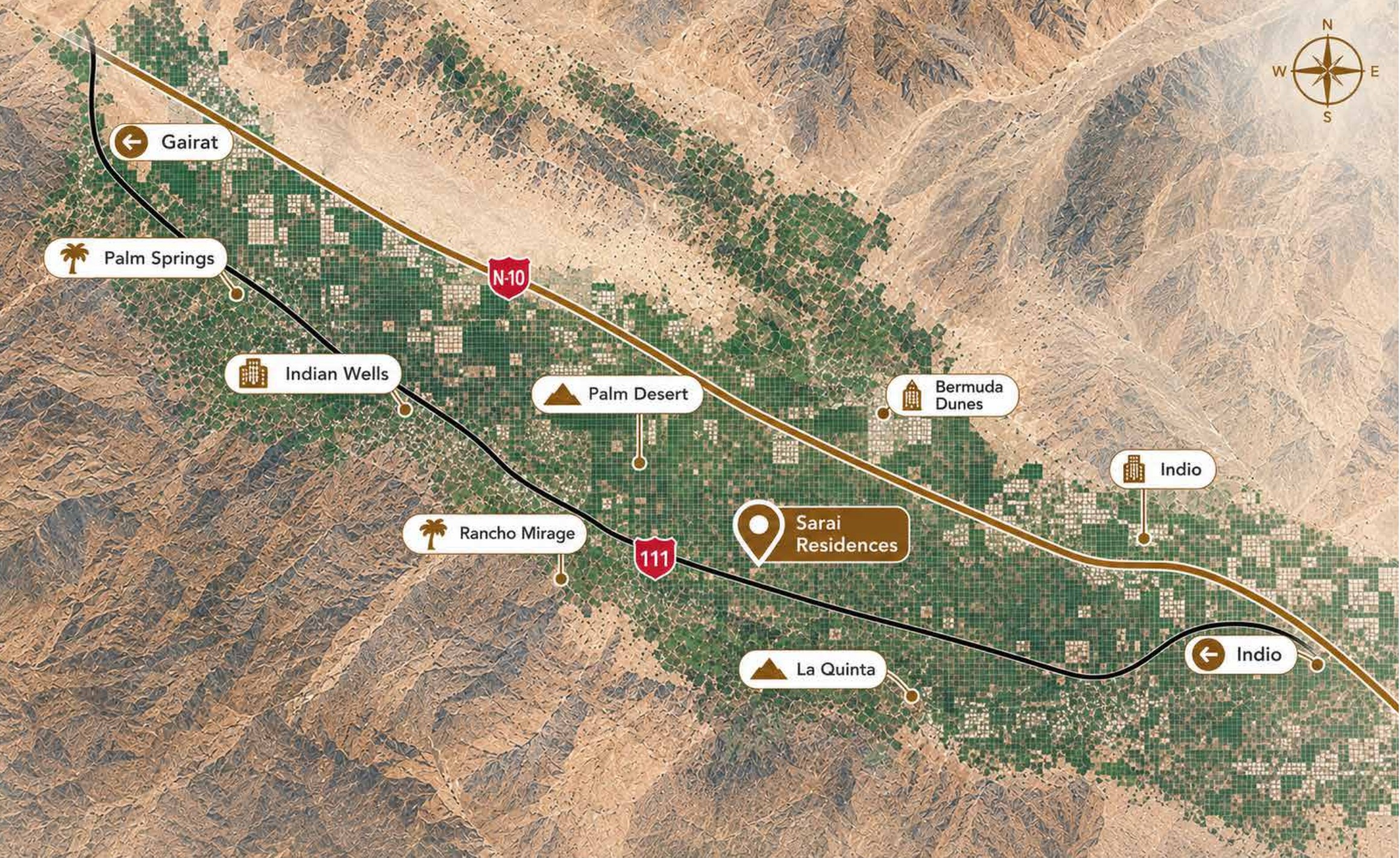 SARAI Residences in the heart of Coachella Valley Aerial Map
